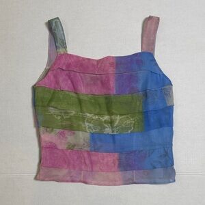 GIORGIO ARMANI Women's Tiered 100% Silk Colorful Square Neck Tank Top Size 40